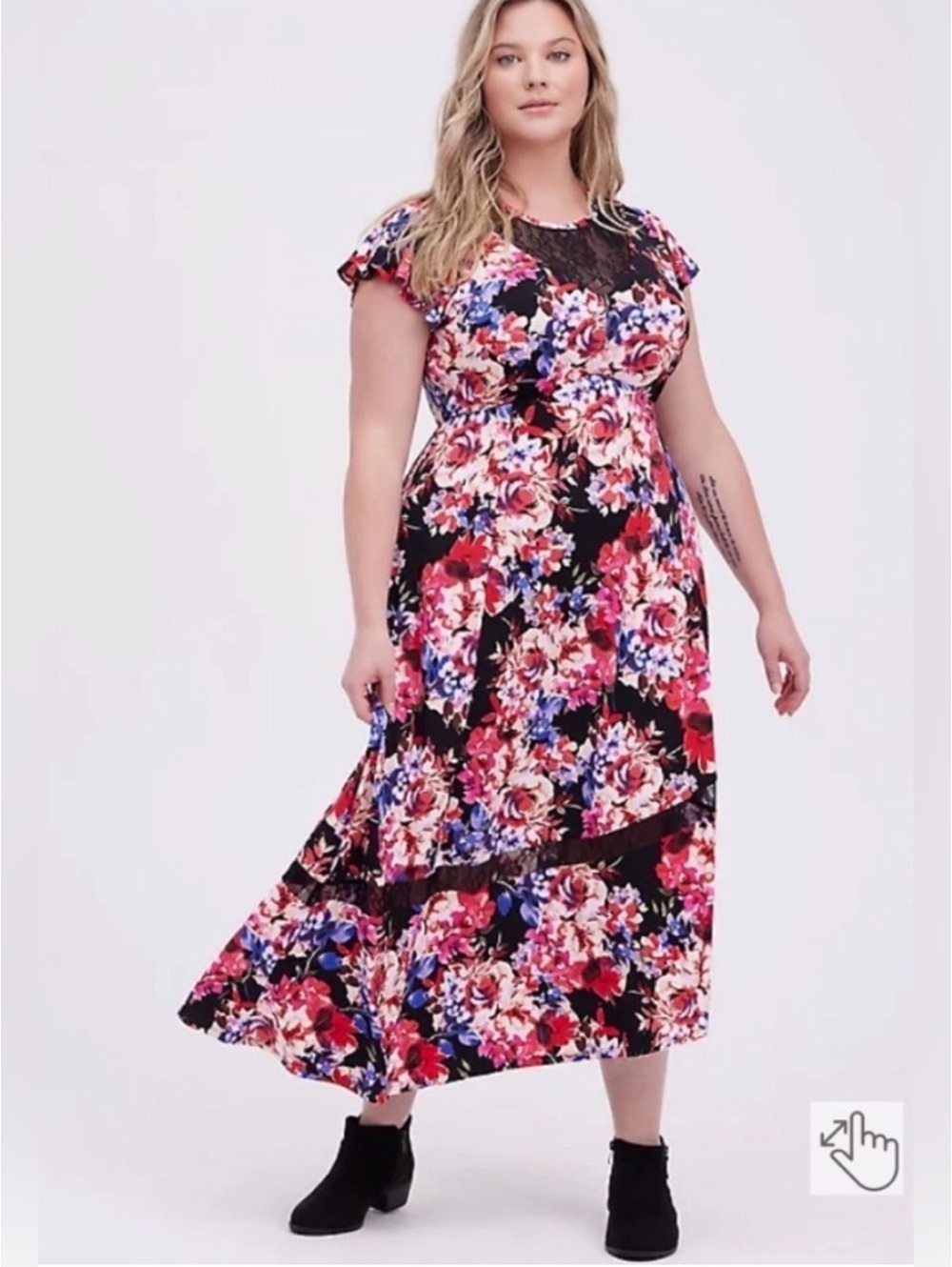 Torrid Floral Lace Inset Midi Dress Plus Size 1 (14/16) NWT